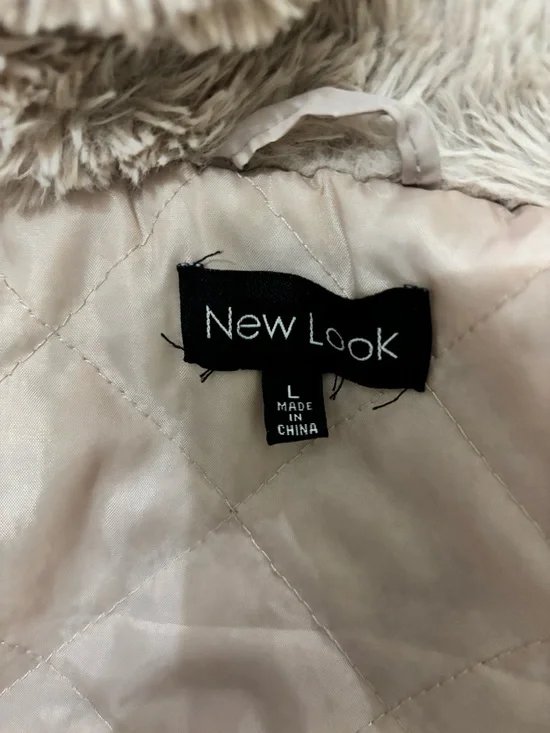 New Look Faux Fur Hood Bomber Jacket L Fits M Blush GorpCore Coat Y2K Beige - Picture 11 of 13